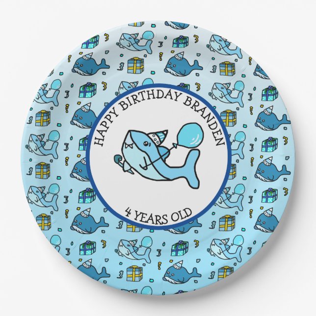 Assiettes En Carton Baby Shark and Whales Personnalisation de l'annive (Devant)