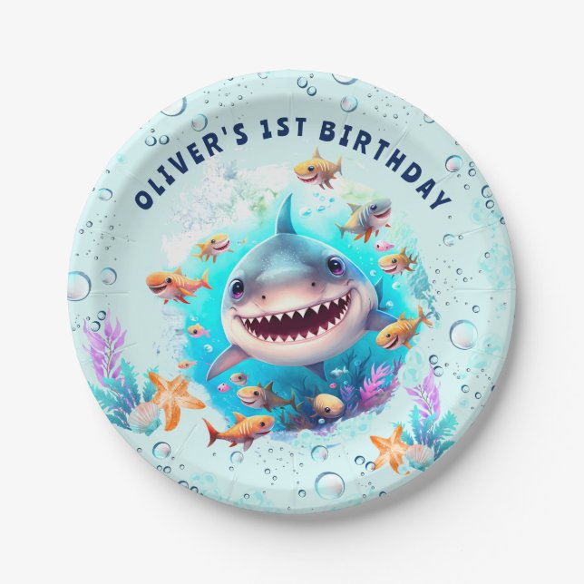 Assiettes En Carton Baby Shark Boy Fête d'anniversaire (Devant)