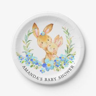 Assiettes En Carton Baby shower 7" de garçons de lapin de maman et de