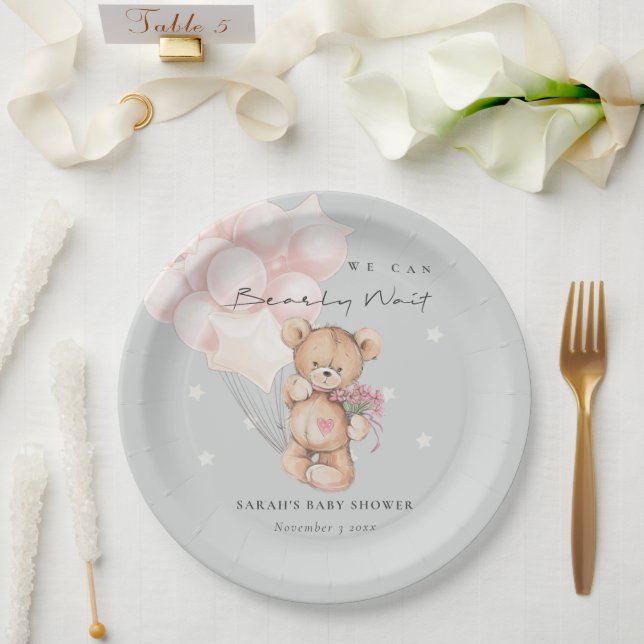 Assiettes En Carton Baby shower à ballon gris bleu pour ours d'attente (Mariage)