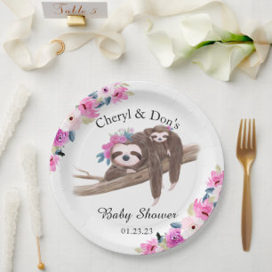 Assiettes En Carton Baby shower à fentes d'aquarelle rose