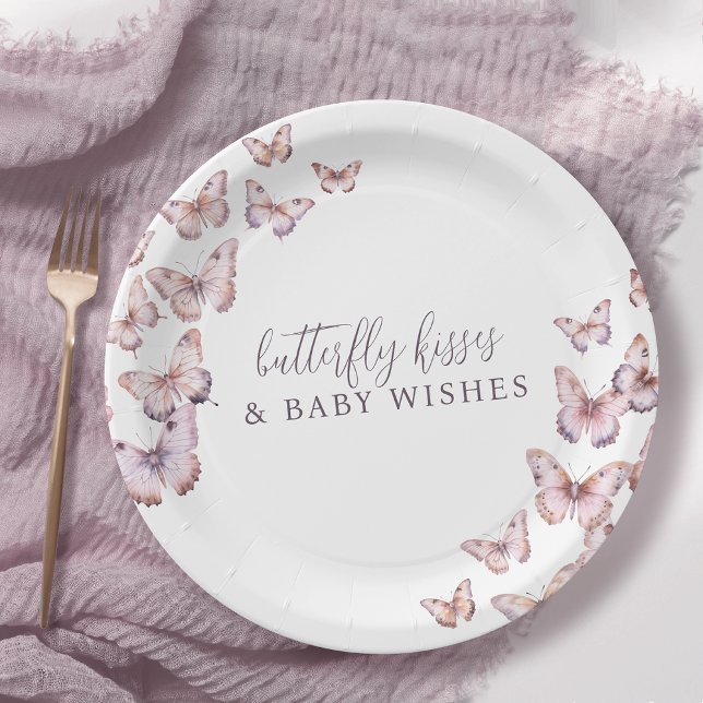 Assiettes En Carton Baby shower à papillon mou et rose (Créateur téléchargé)