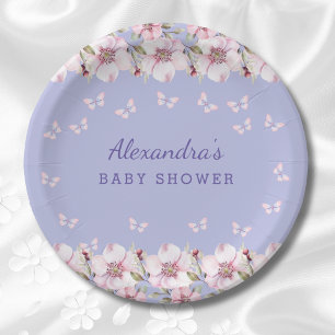 Assiettes En Carton Baby shower à papillon rose floral Lilac