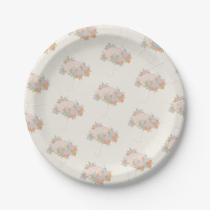 Assiettes En Carton Baby shower à parapluies florales à carreaux moder