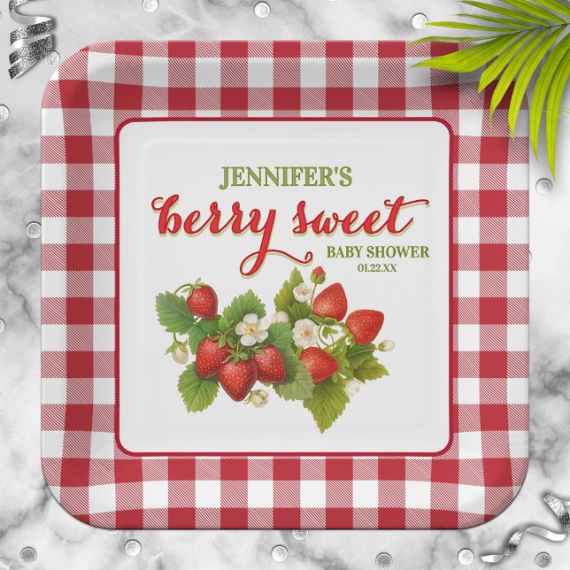 Assiettes En Carton Baby shower à thème Berry Sweet Strawberry (Créateur téléchargé)