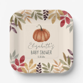 Assiettes En Carton Baby shower à thème Citrouille d'aquarelle