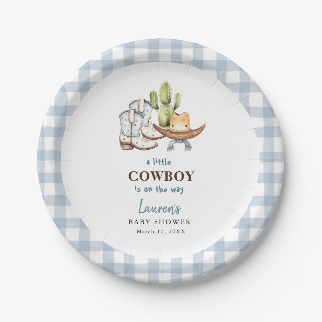 Assiettes En Carton Baby shower à thème Cowboy (Devant)