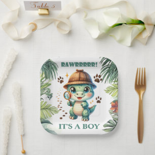 Assiettes En Carton Baby shower À Thème Cute Dinosaur