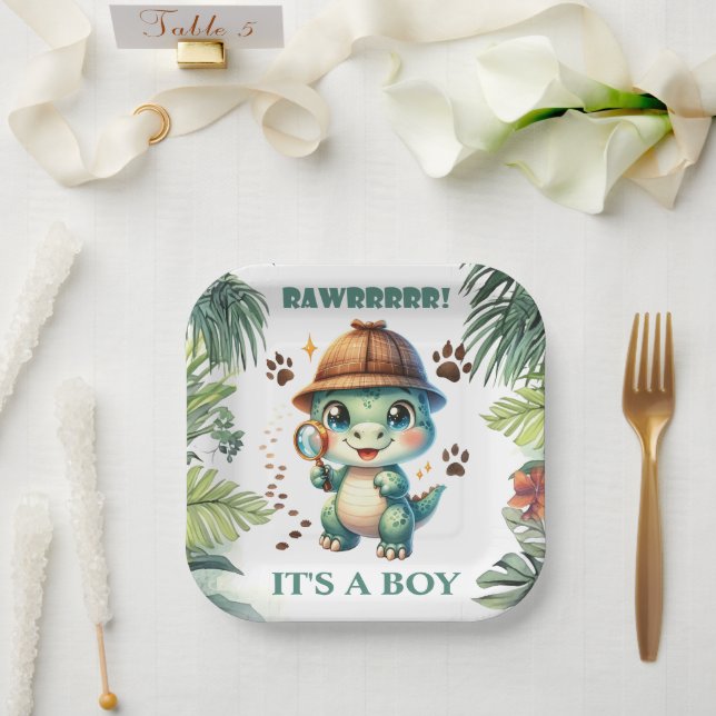 Assiettes En Carton Baby shower À Thème Cute Dinosaur (Mariage)