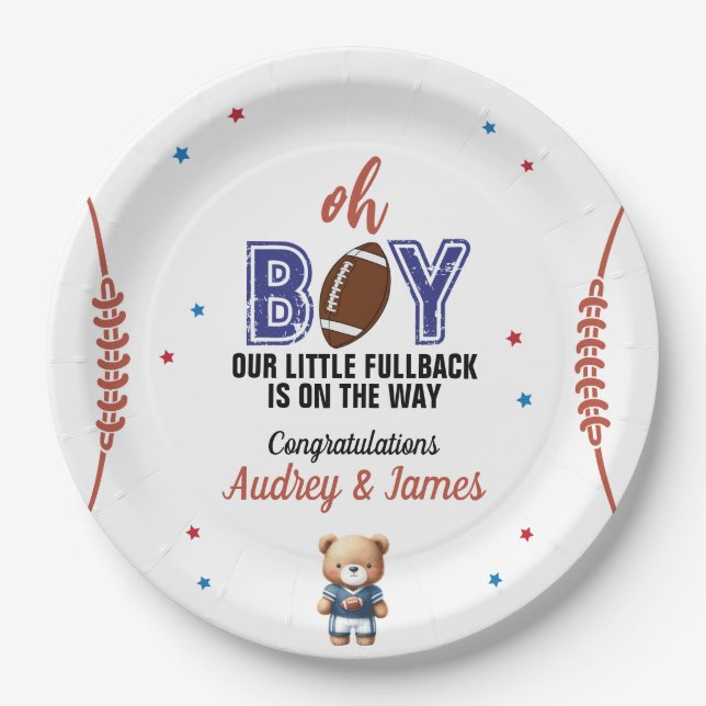 Assiettes En Carton Baby shower à thème Oh Boy Football (Devant)