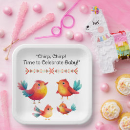 Assiettes En Carton Baby shower À Thème Oiseau Mignonne Aquarelle