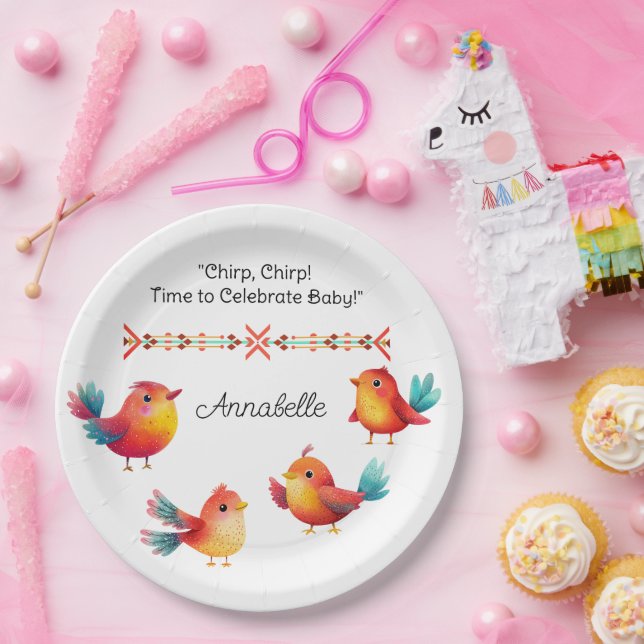 Assiettes En Carton Baby shower À Thème Oiseau Mignonne Aquarelle (Fête)