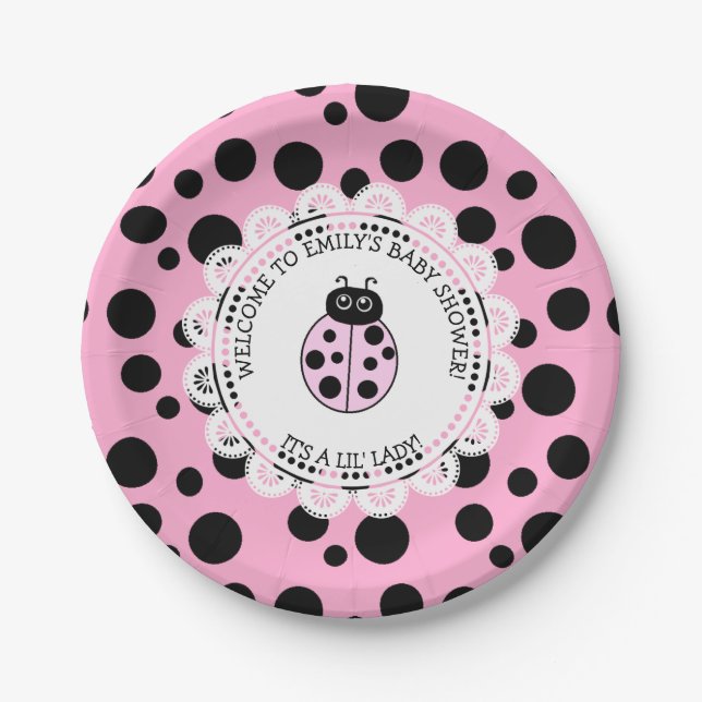 Assiettes En Carton Baby shower à thème rose Ladybug (Devant)