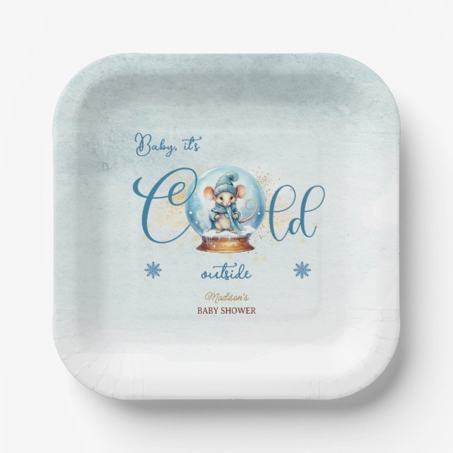 Assiettes En Carton Baby shower à thème Snowglobe (Recto)