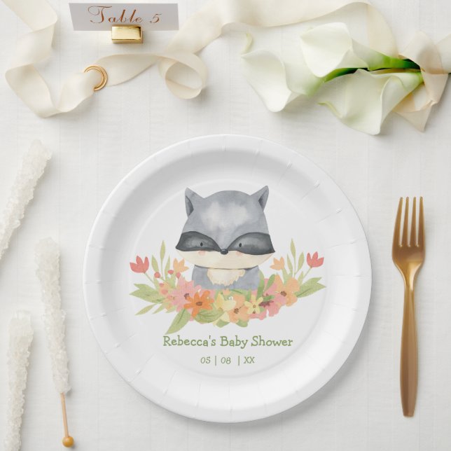Assiettes En Carton Baby shower adorable Bébé Raccoon mignon (Mariage)