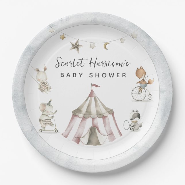 Assiettes En Carton Baby shower animaliers de cirque (Devant)