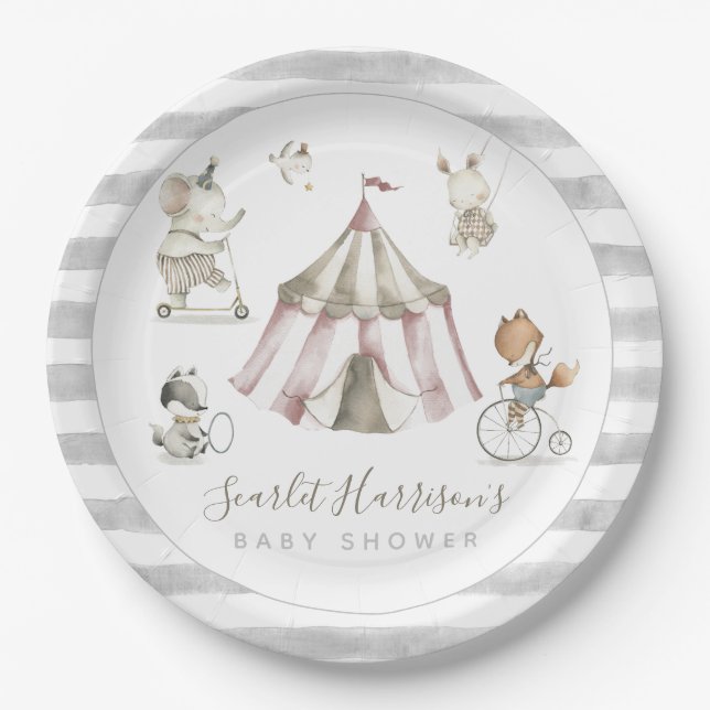 Assiettes En Carton Baby shower animaliers de cirque (Devant)