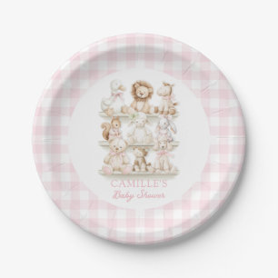 Assiettes En Carton Baby Shower Animaux Bébé Gingham Rose