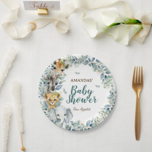 Assiettes En Carton Baby Shower Animaux de Safari Verdure 
