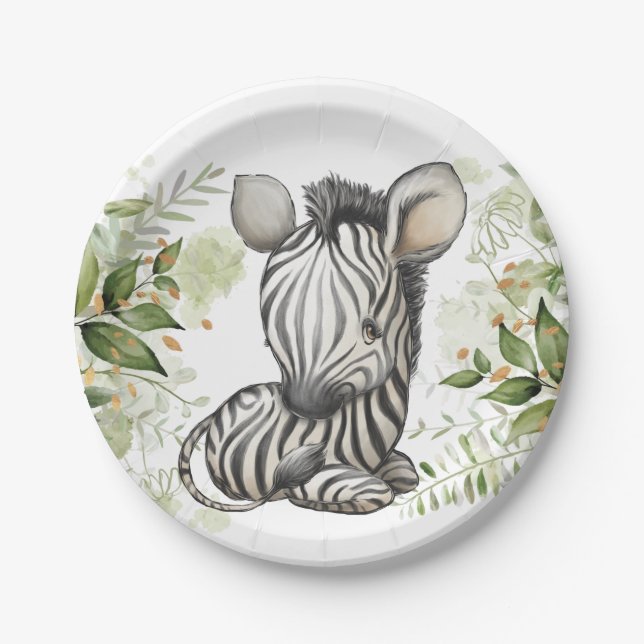Assiettes En Carton Baby shower Anniversaire Cute Zebra Eucalipt (Devant)
