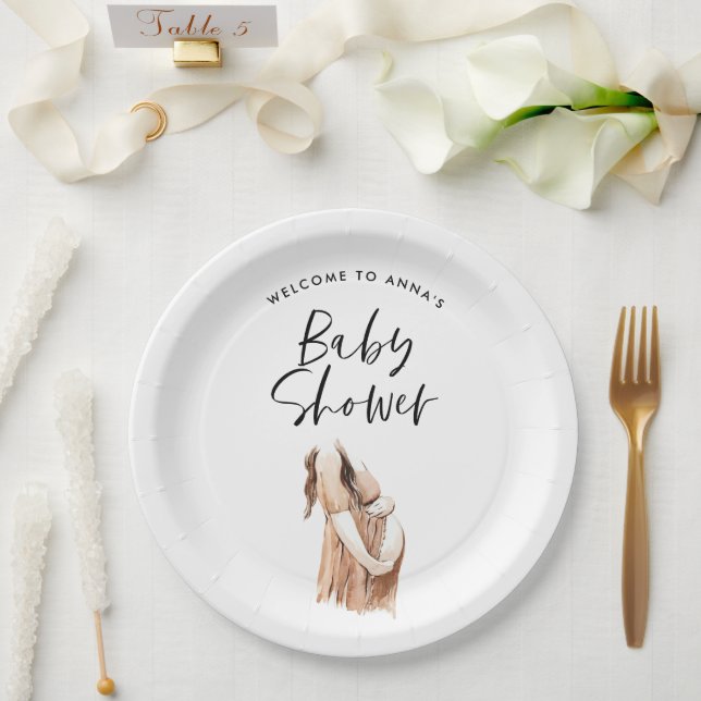 Assiettes En Carton Baby shower aquarelle illustration script simple (Mariage)