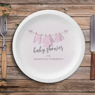 Assiettes En Carton Baby shower Aquarelle Rose Fille Ligne de Vêtement