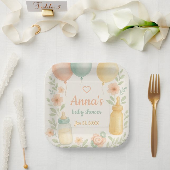 Assiettes En Carton Baby shower Aquarelle souple (Mariage)