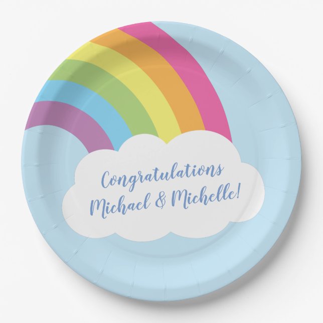 Assiettes En Carton Baby shower arc-en-ciel (Devant)