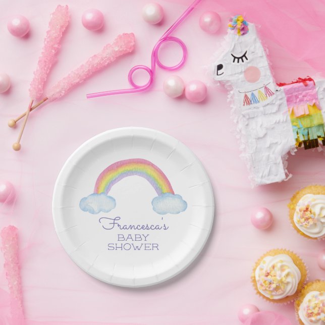 Assiettes En Carton Baby shower arc-en-ciel à l'aquarelle (Fête)