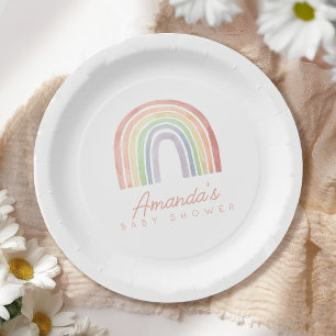 Assiettes En Carton Baby Shower Arc-en-Ciel Aquarelle Pastel Mignon
