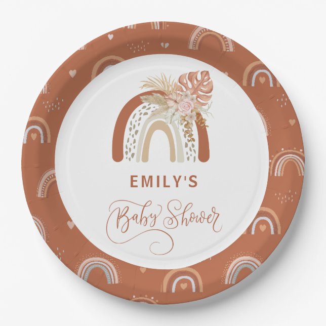 Assiettes En Carton Baby shower arc-en-ciel Boho (Devant)