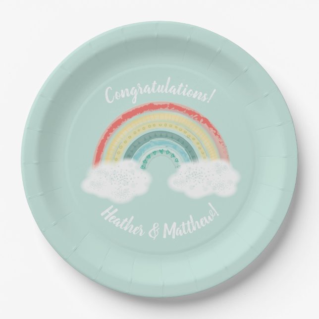 Assiettes En Carton Baby shower arc-en-ciel Boho (Devant)