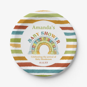 Assiettes En Carton Baby shower arc-en-ciel Boho couleur primaire