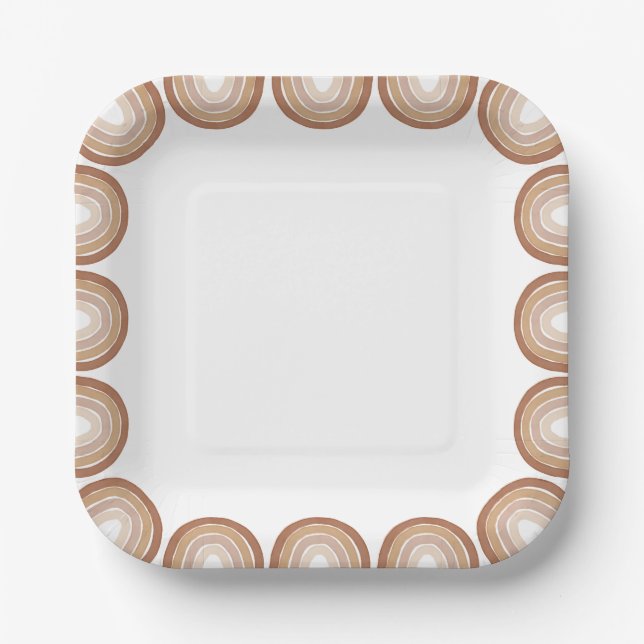 Assiettes En Carton Baby shower arc-en-ciel Boho Terracotta (Recto)