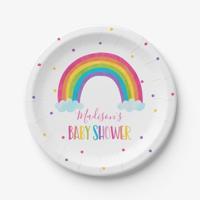 Assiettes En Carton Baby shower arc-en-ciel lumineux (Devant)