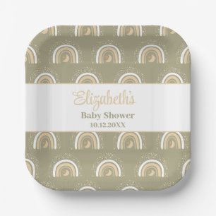 Assiettes En Carton Baby shower arc-en-ciel neutre Boho