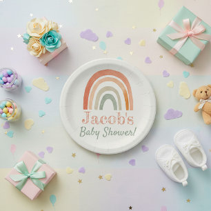 Assiettes En Carton Baby shower arc-en-ciel neutre en terre cuite