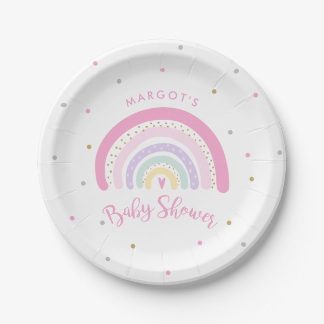Assiettes En Carton Baby shower arc-en-ciel Pastel (Devant)
