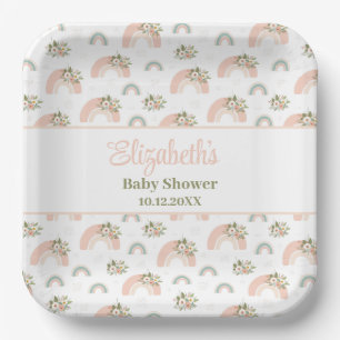 Assiettes En Carton Baby shower arc-en-ciel rose