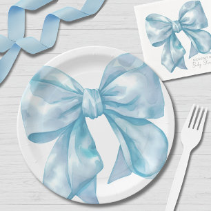 Assiettes En Carton Baby Shower au Ruban Bleu Simple