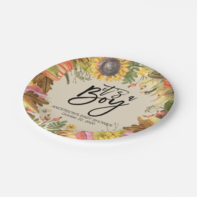 Assiettes En Carton Baby shower Automne Maple Feuille Citrouille tourn (Angle)