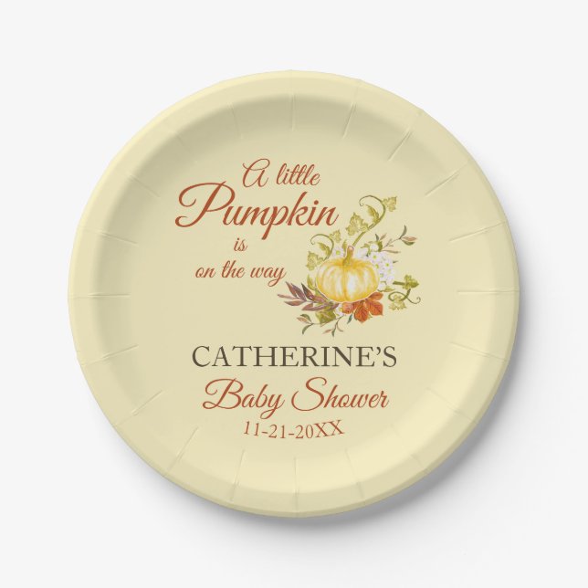 Assiettes En Carton Baby shower Automne Rustique Petit Citrouille (Devant)