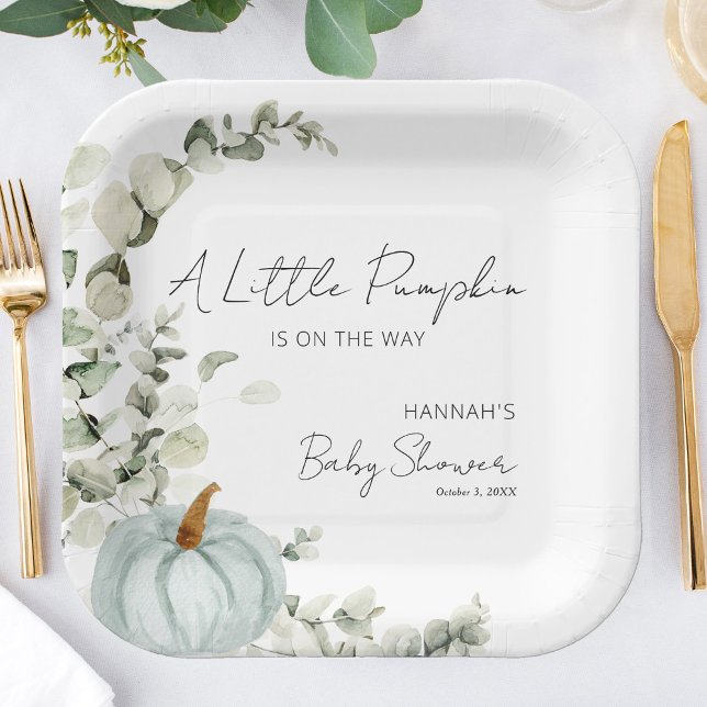 Assiettes En Carton Baby shower Automne Un Peu Citrouille Bleu (Créateur téléchargé)