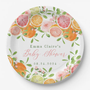 Assiettes En Carton Baby shower aux agrumes et aux fleurs