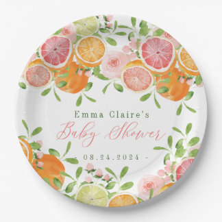 Assiettes En Carton Baby shower aux agrumes et aux fleurs