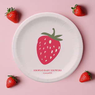 Assiettes En Carton Baby shower aux fraises roses et rouges