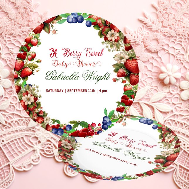Assiettes En Carton Baby shower aux fraises rouges | Blue Berry Sweet  (Red Strawberry Baby Shower | Blue Berry Sweet Cute Paper Plates)