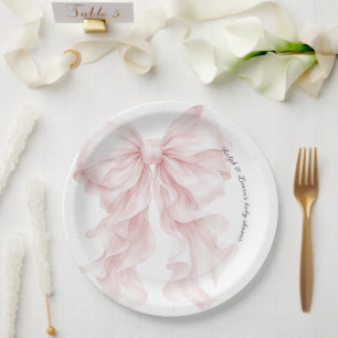 Assiettes En Carton Baby-Shower avec un Nœud Rose