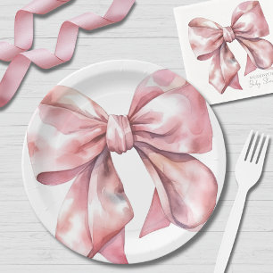 Assiettes En Carton Baby Shower avec un Simple Nœud Rose