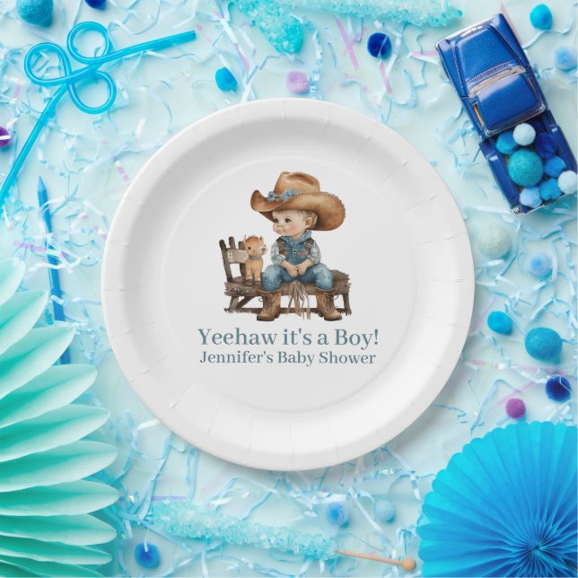 Assiettes En Carton Baby shower Baby Cowboy (Fête)